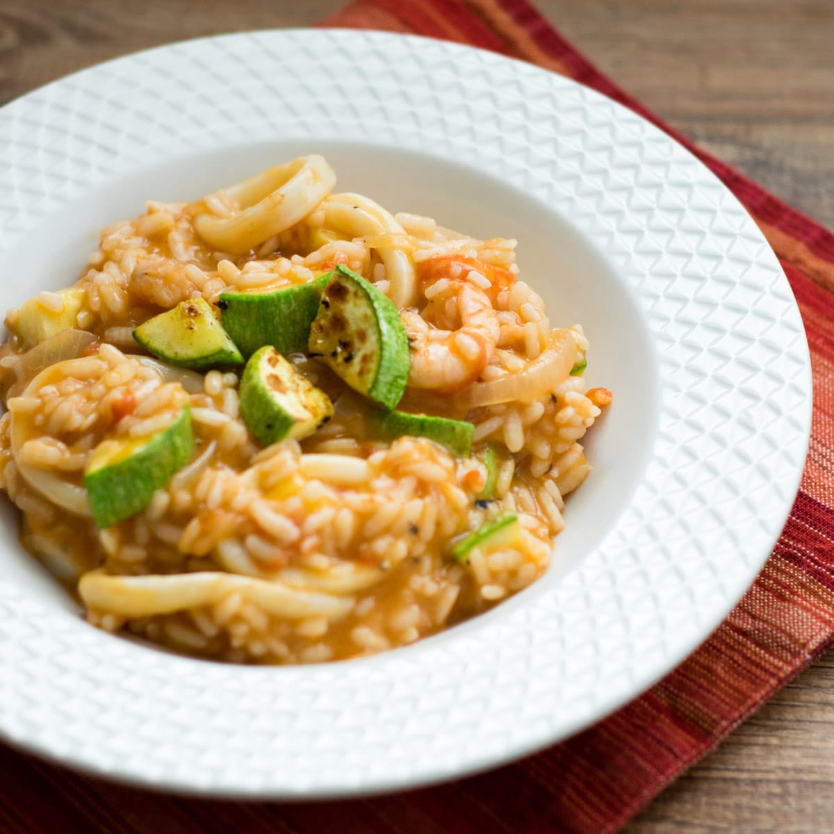 Calamari Shrimp Zucchini Risotto - Travel Cook Tell