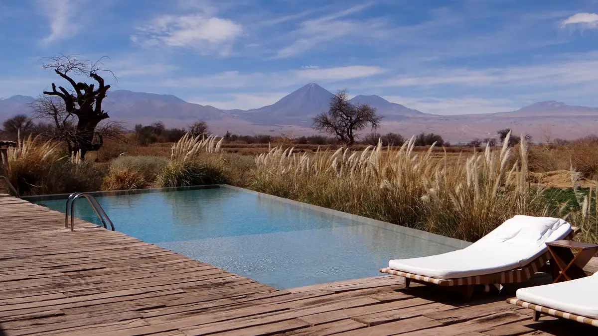 Hotel Tierra Atacama swimming pool - View of swimming pool with mountains on the backgound