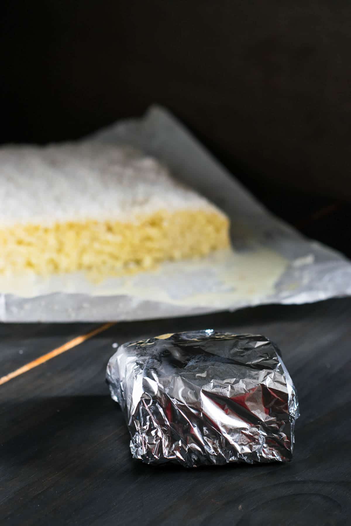 Brazilian Cold Coconut Cake wrapped in foil