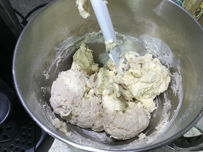Bagel dough beginning to form